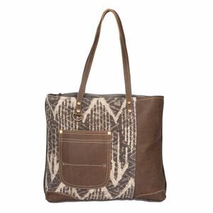 Myra Bag  Upcycled Canvas & Cowhide Leather Brown Canvas Tote Bag